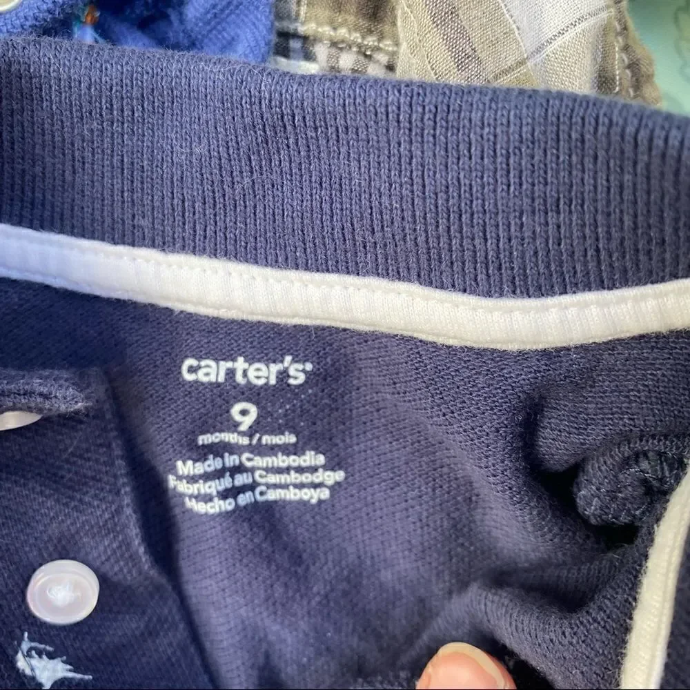 Carters Baby Boy Navy Blue Sword Fish Polo Romper 9 months